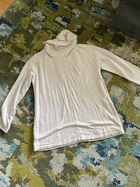 Light Cream Turtleneck Tunic Top - Relaxed Long Sleeve